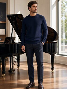 Dylan Gray Men's Navy Crewneck Wool Pullover Sweater Classic Bloomingdales USA L